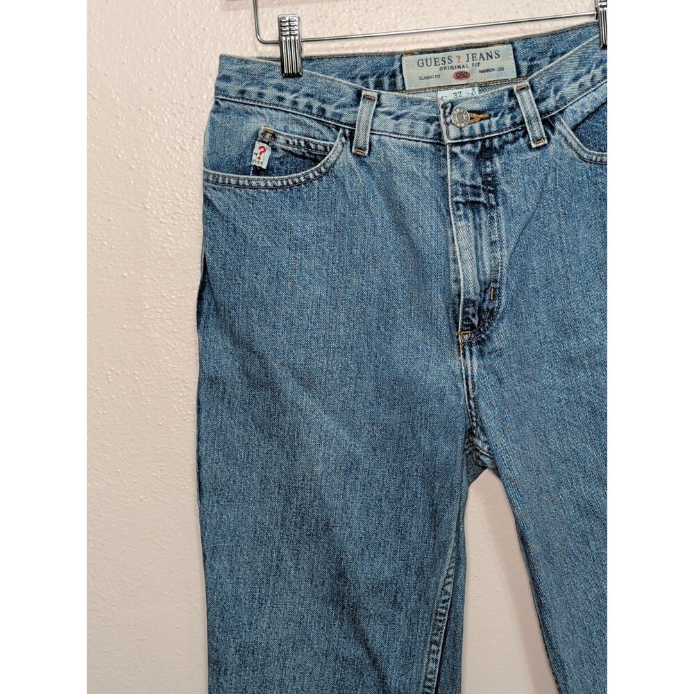 🔥 VTG 90s GUESS USA Denim Capris • Triangle Logo Size 32 - Picture 4 of 11